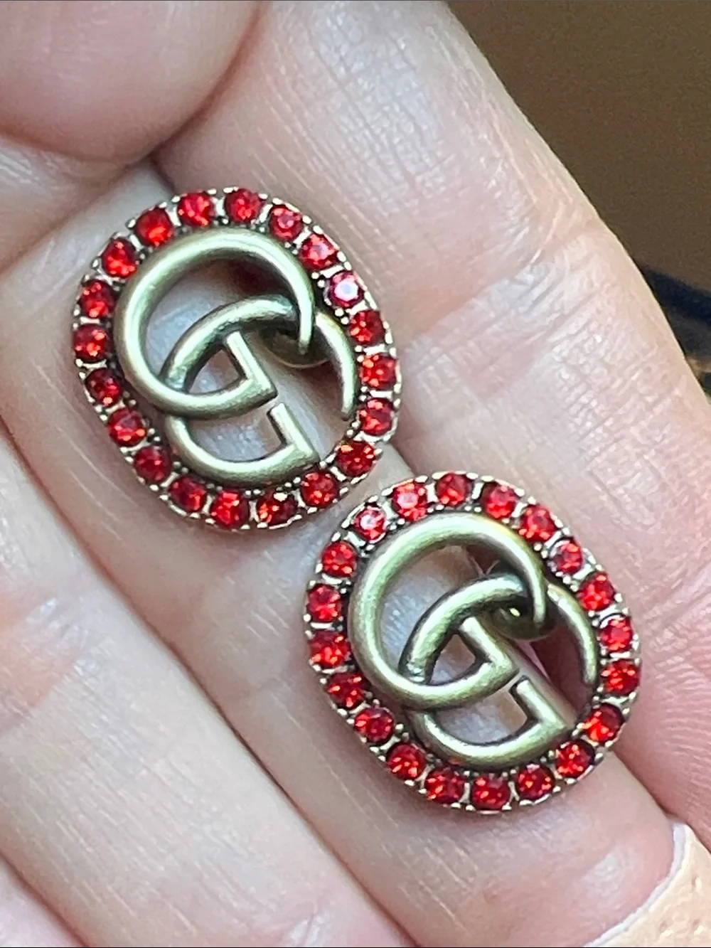 Interlocking Circle Red Crystal Stud Earrings